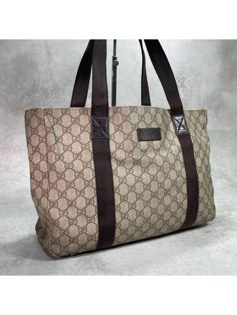Gucci GG Tote Brown Beige Logo Leather